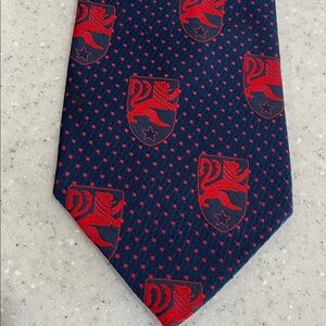 Vtg 70s MAJESTIC Blue & Red Lion Crest~Polka Dots Wide MCM Necktie Tie ITALY